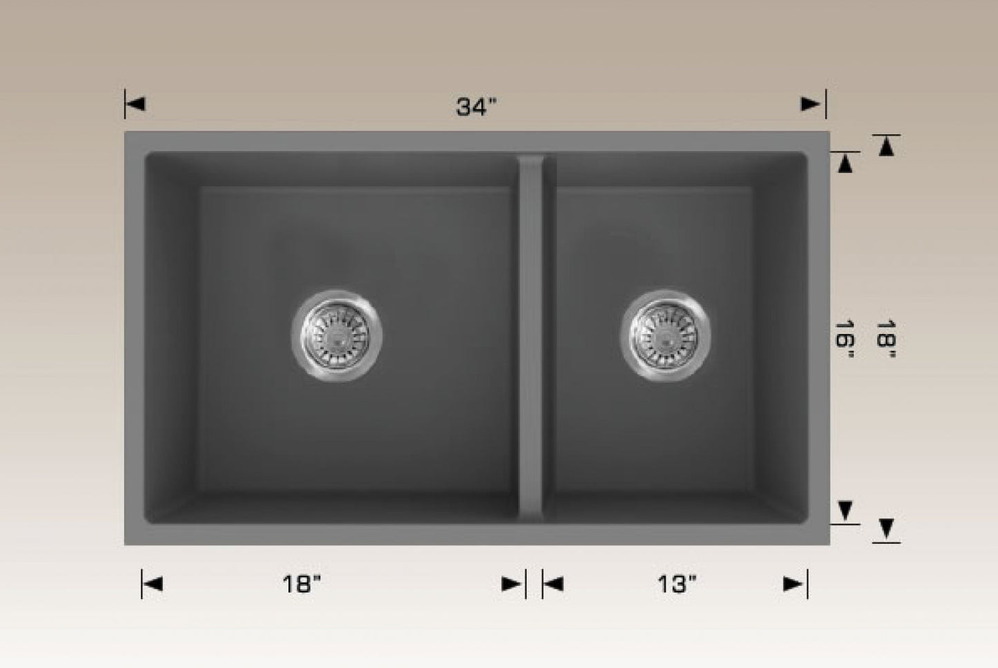 American Imaginations AI-34555 34" Grey Granite Composite Rectangle Granite Composite Modern Kitchen Sink
