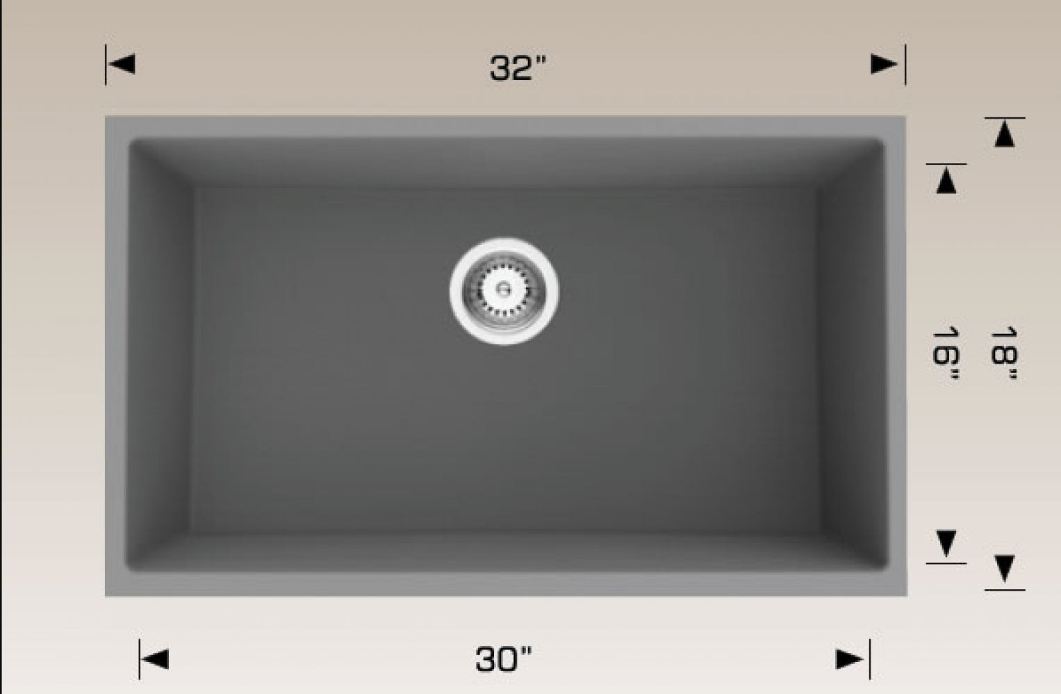 American Imaginations AI-34557 32" Grey Granite Composite Rectangle Granite Composite Kitchen Sink