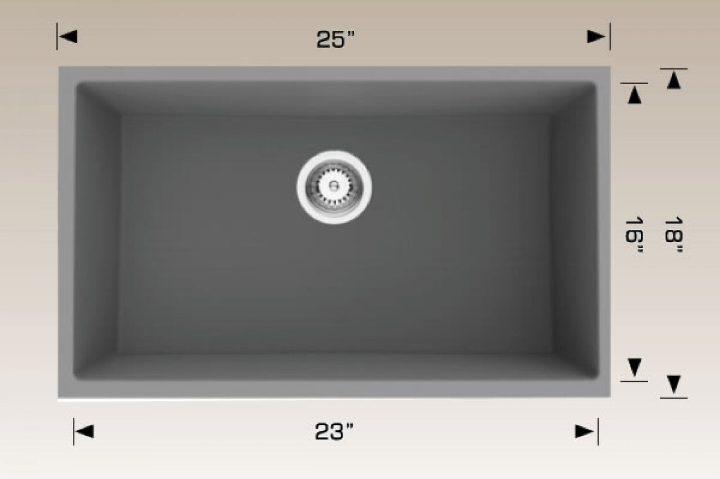 American Imaginations AI-34561 25" Grey Granite Composite Rectangle Granite Composite Modern Kitchen Sink