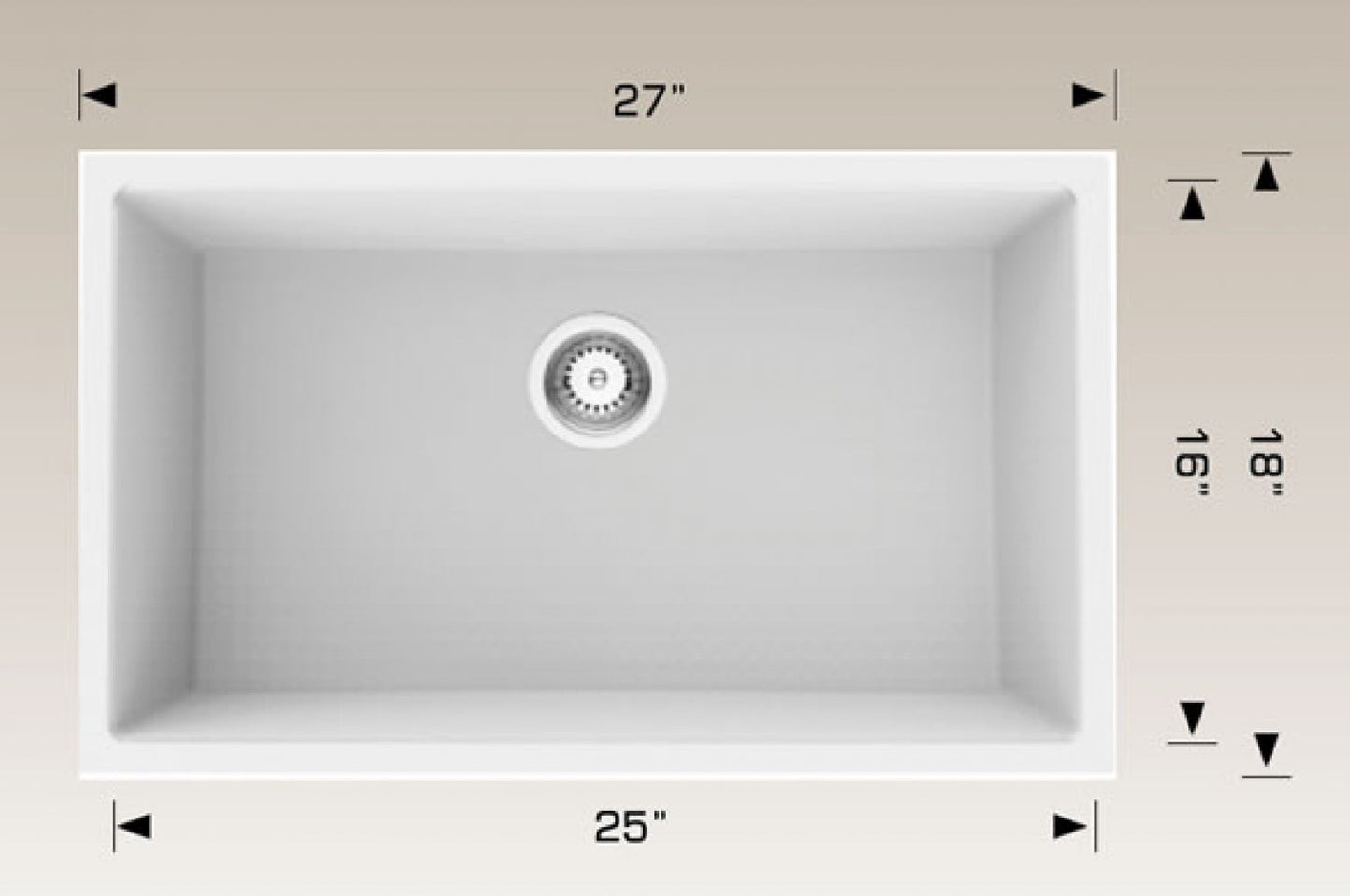 American Imaginations AI-34564 27" White Granite Composite Rectangle Granite Composite Modern Kitchen Sink