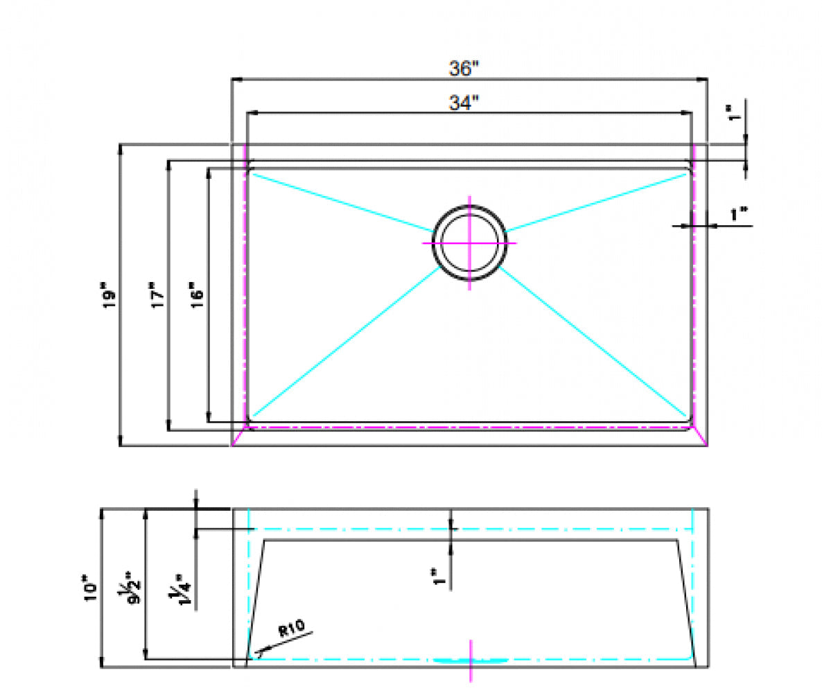 American Imaginations AI-34566 36" Stainless Steel Rectangle Stainless Steel Modern Kitchen Sink