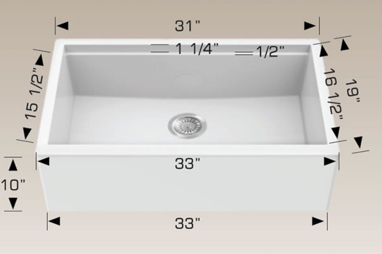 American Imaginations AI-34571 33" White Granite Composite Rectangle Granite Composite Modern Kitchen Sink