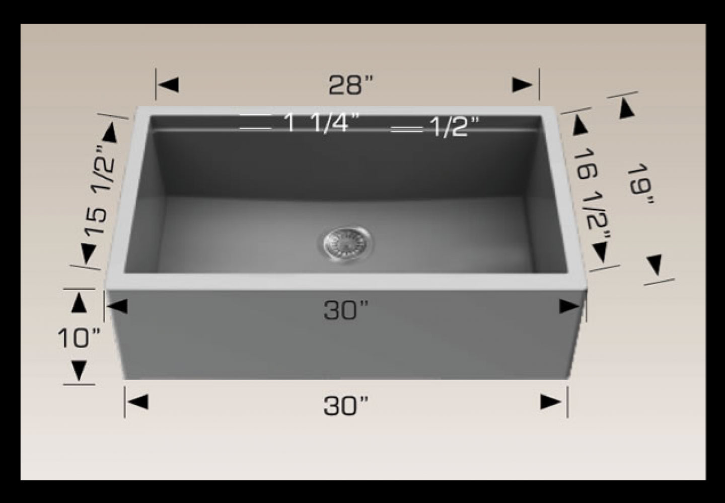American Imaginations AI-34578 30" Grey Granite Composite Rectangle Granite Composite Modern Kitchen Sink