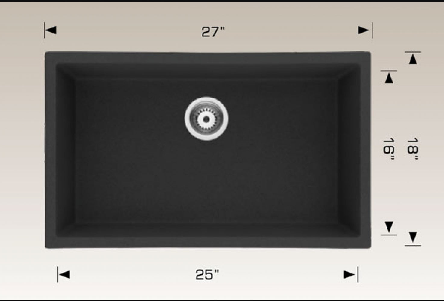 American Imaginations AI-34579 27" Black Granite Composite Rectangle Granite Composite Modern Kitchen Sink