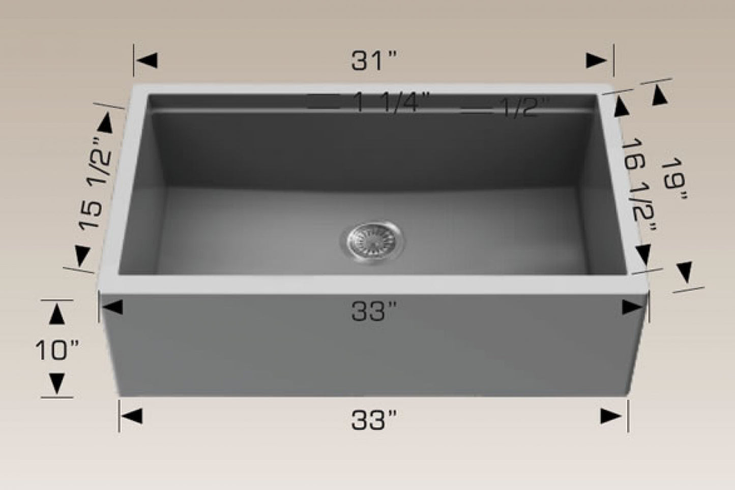 American Imaginations AI-34623 33" Grey Granite Composite Rectangle Granite Composite Modern Kitchen Sink