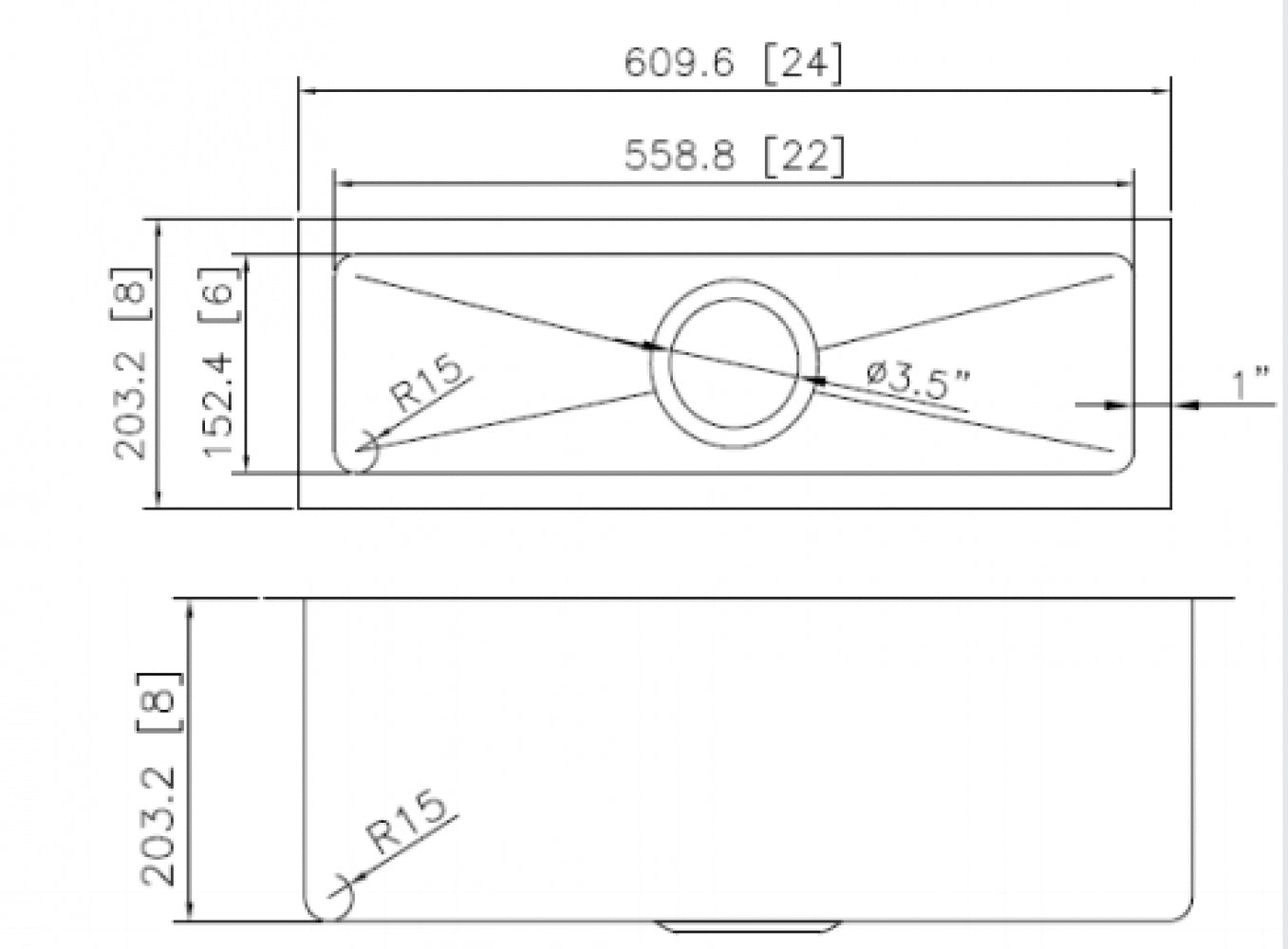 American Imaginations AI-34865 24" Stainless Steel Rectangle Stainless Steel Modern Kitchen Sink