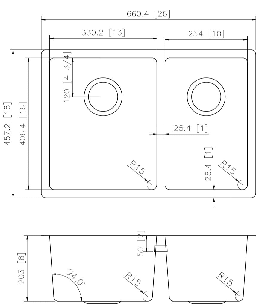 American Imaginations AI-36041 26" Stainless Steel Rectangle Stainless Steel Modern Kitchen Sink