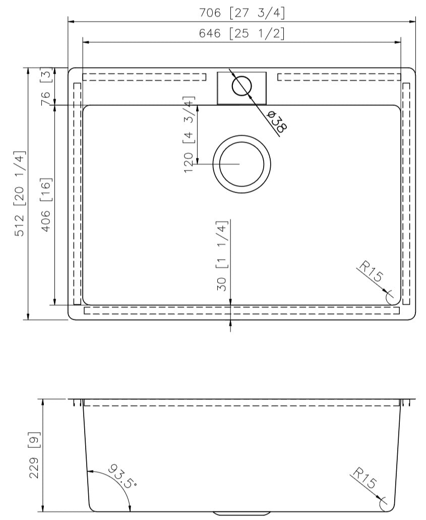 American Imaginations AI-36043 28" Stainless Steel Rectangle Stainless Steel Modern Kitchen Sink