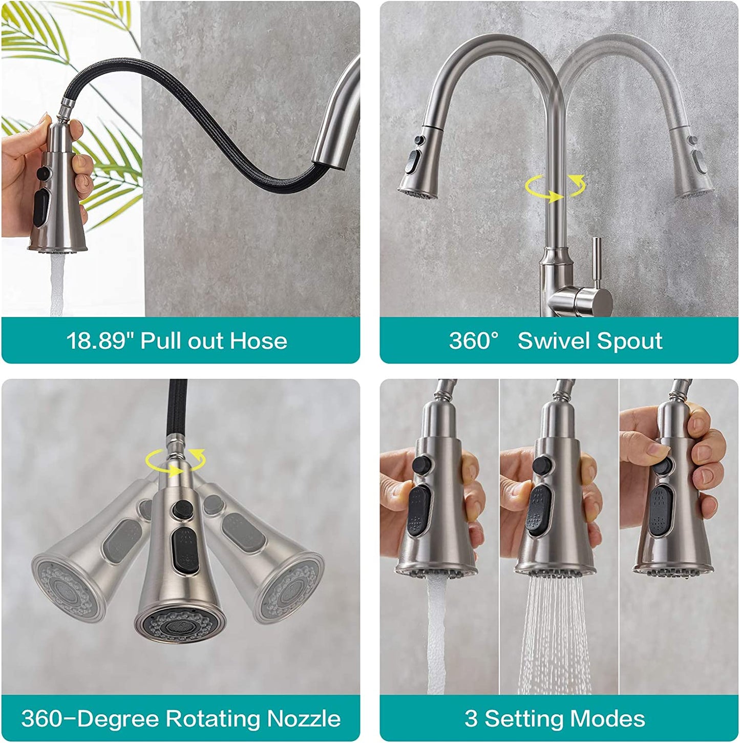 American Imaginations AI-36533 10" Brushed Nickel Curved Stainless Steel Modern Kitchen Sink Faucet