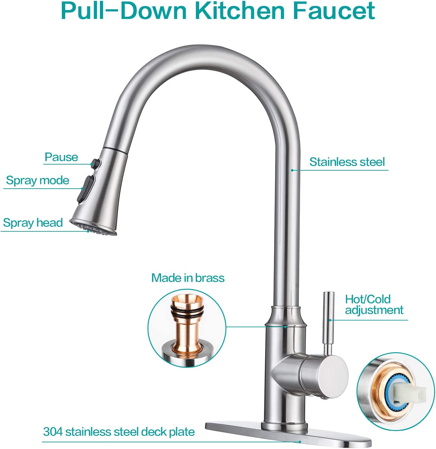 American Imaginations AI-36533 10" Brushed Nickel Curved Stainless Steel Modern Kitchen Sink Faucet