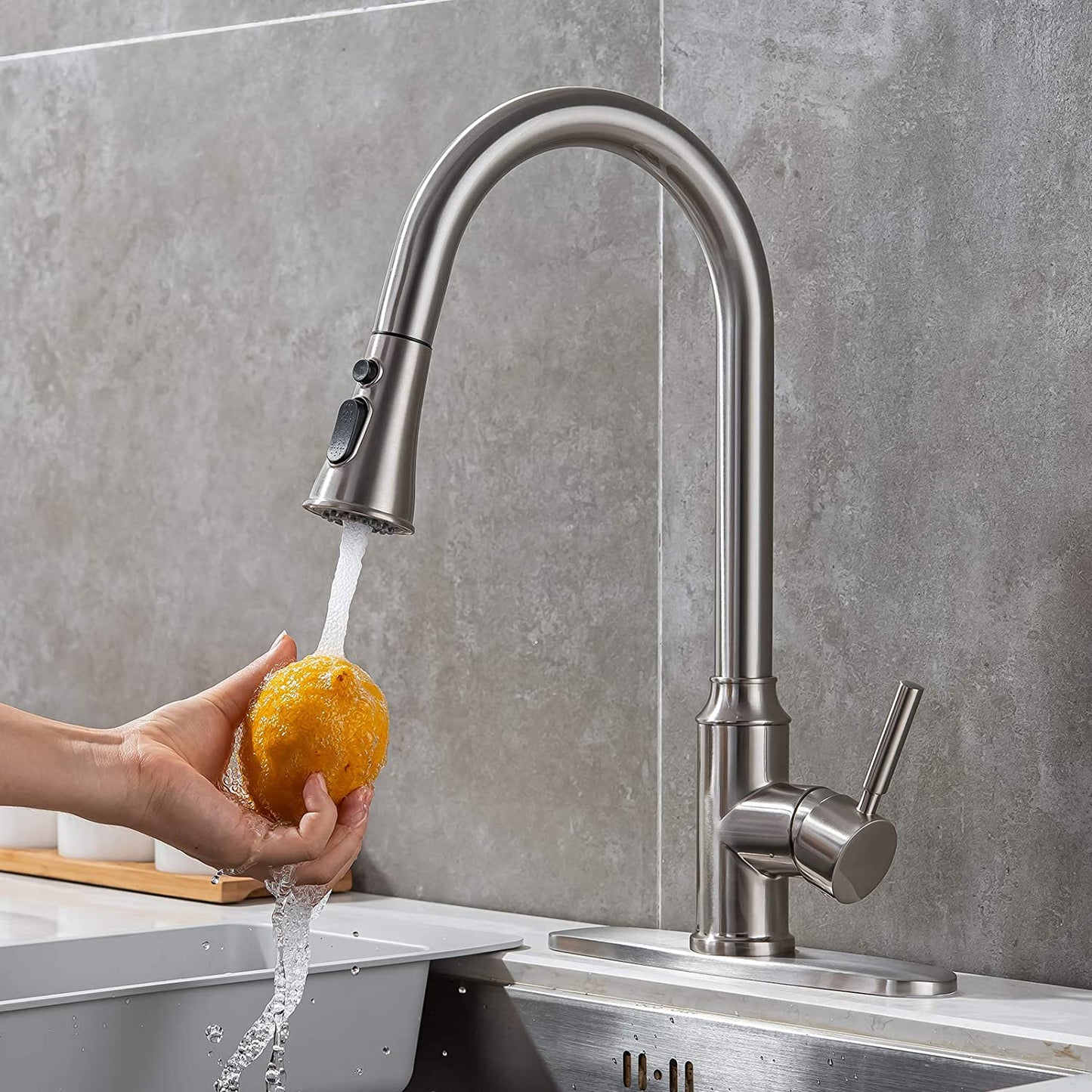 American Imaginations AI-36533 10" Brushed Nickel Curved Stainless Steel Modern Kitchen Sink Faucet