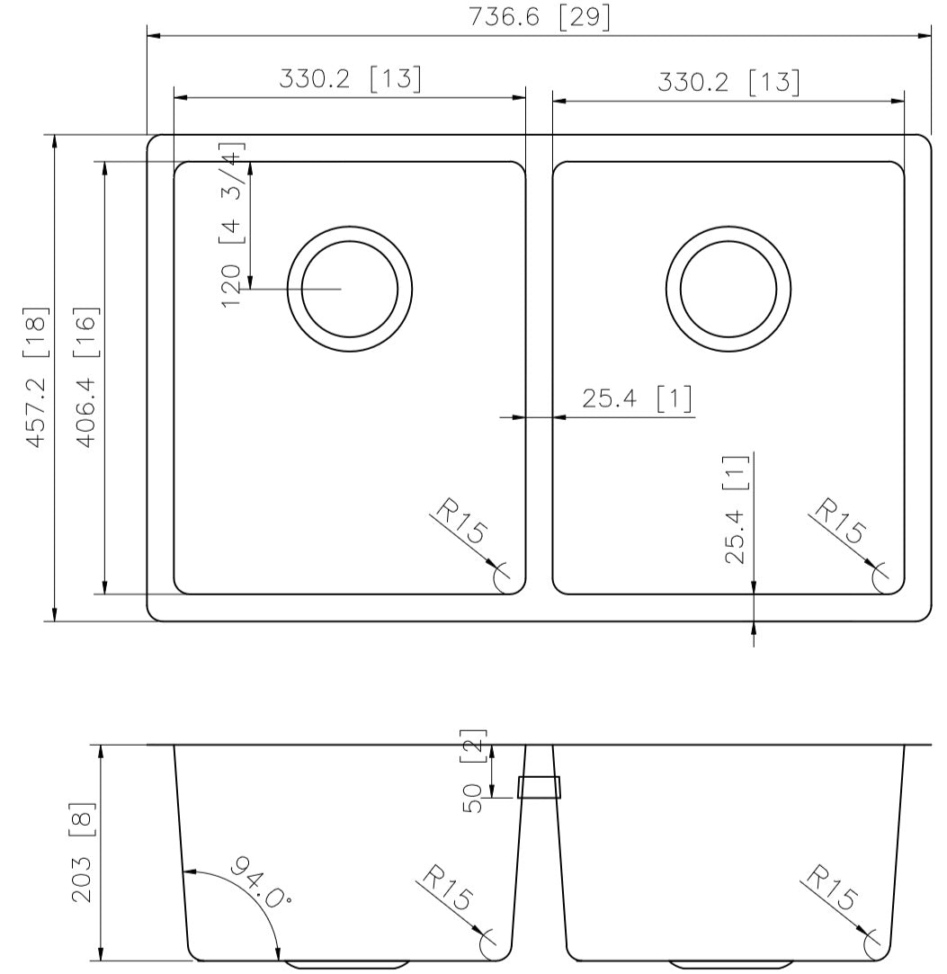 American Imaginations AI-37008 29" Stainless Steel Rectangle Stainless Steel Modern Kitchen Sink