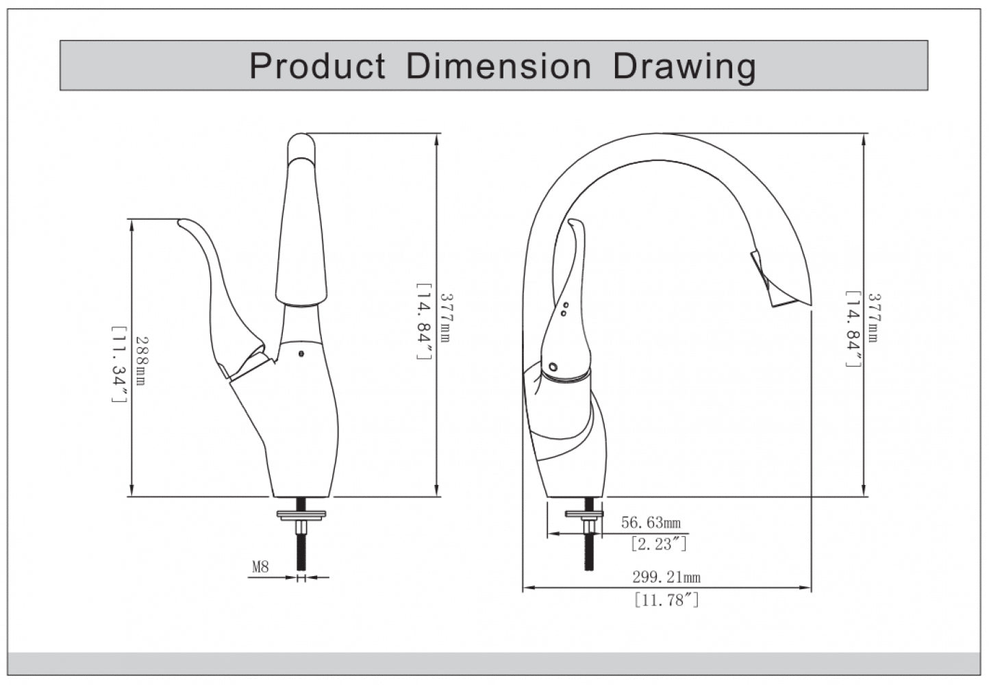American Imagitions AI-34391 12" Stainless Steel Stainless Steel Modern Kitchen Sink Faucet