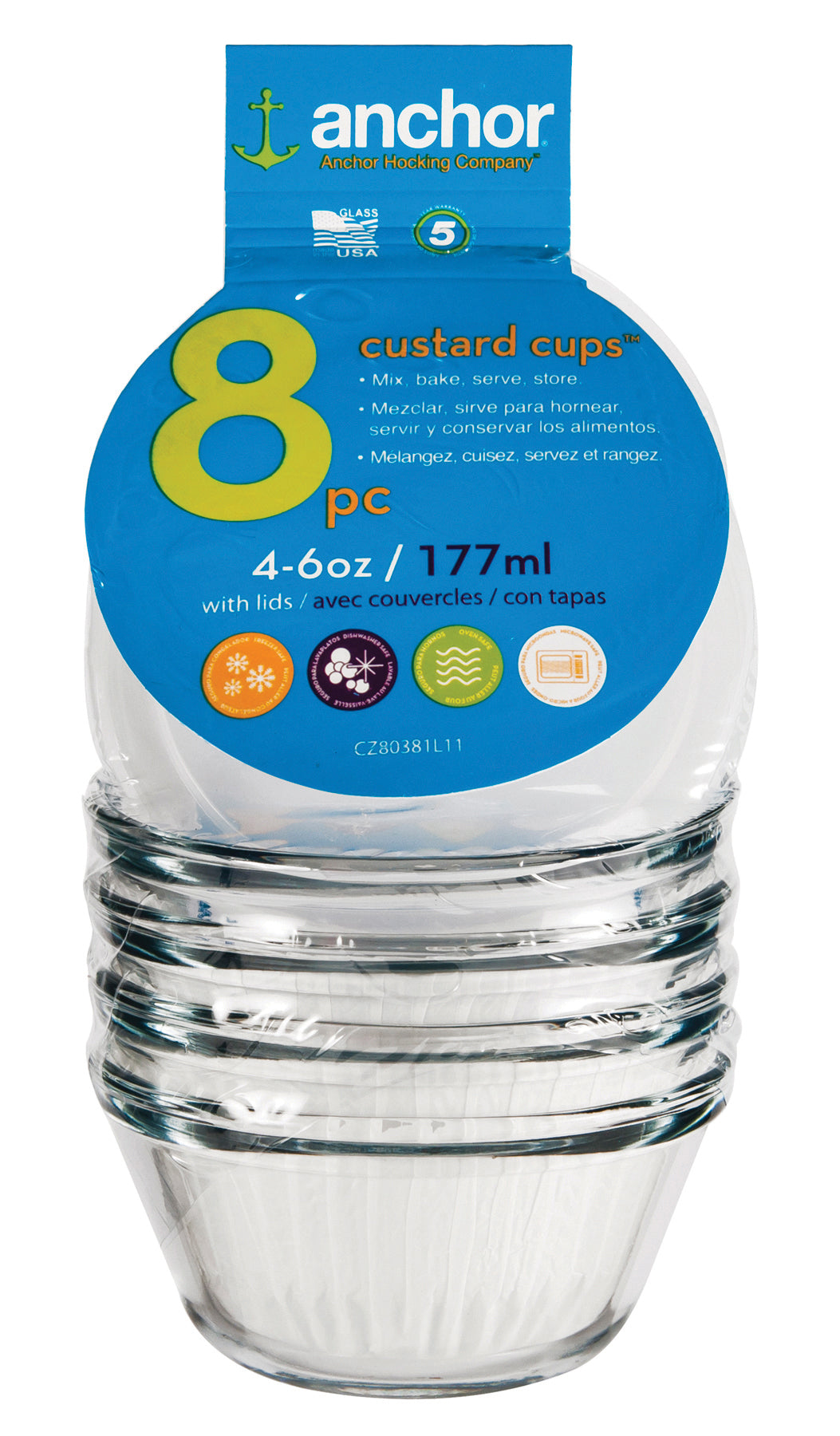 Anchor Custard Cups & Lids 6oz S8 - (Bundle of 26)