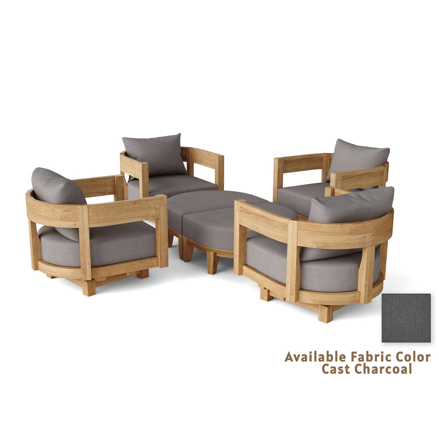 Anderson Teak Coronado SET-174 6-pc Natural Teak Wood Deep Seating Set With Cast Charcoal All-Weather Sunbrella Cushions