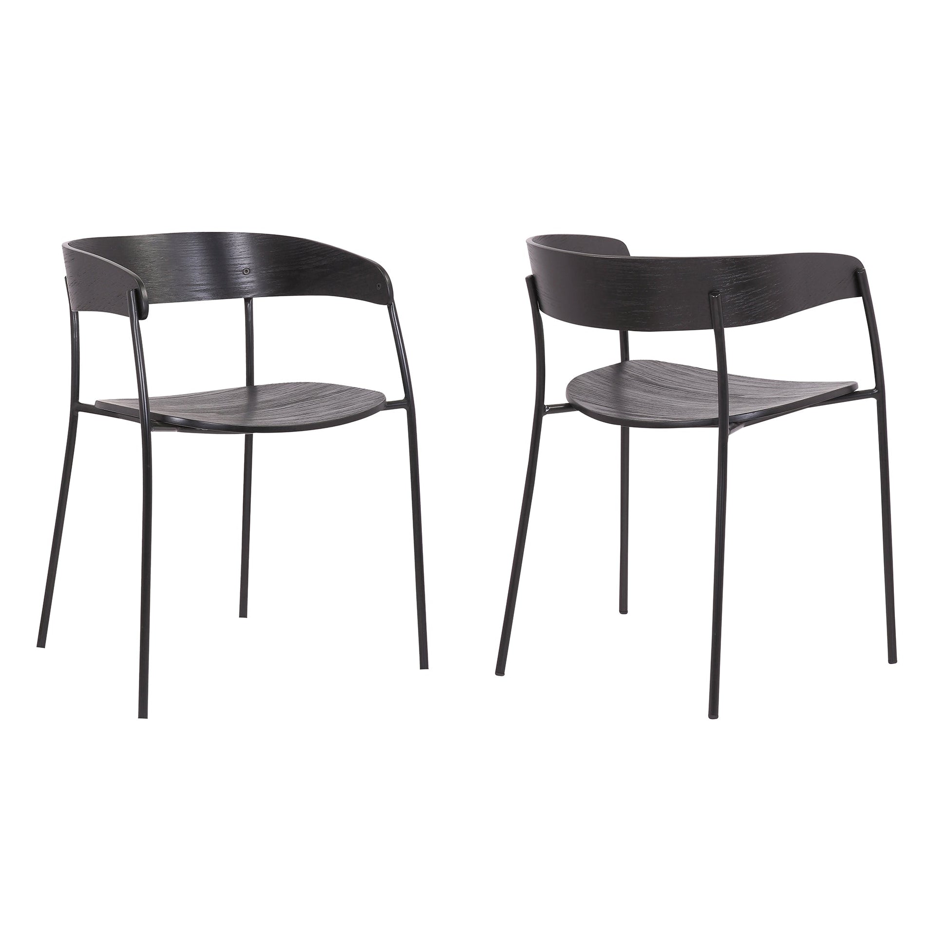 Benzara 19" Black Round Back Wooden Seat Dining Chair Set of Two