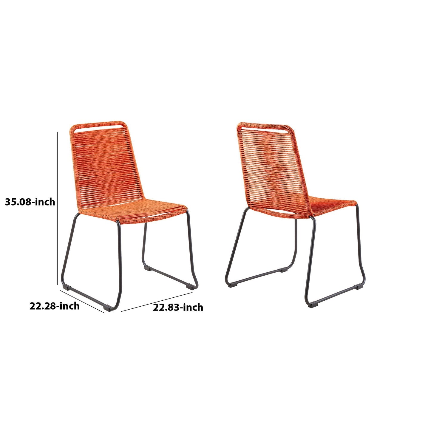 Benzara 19" Orange Fishbone Weaved Metal Dining Chair Set of Two