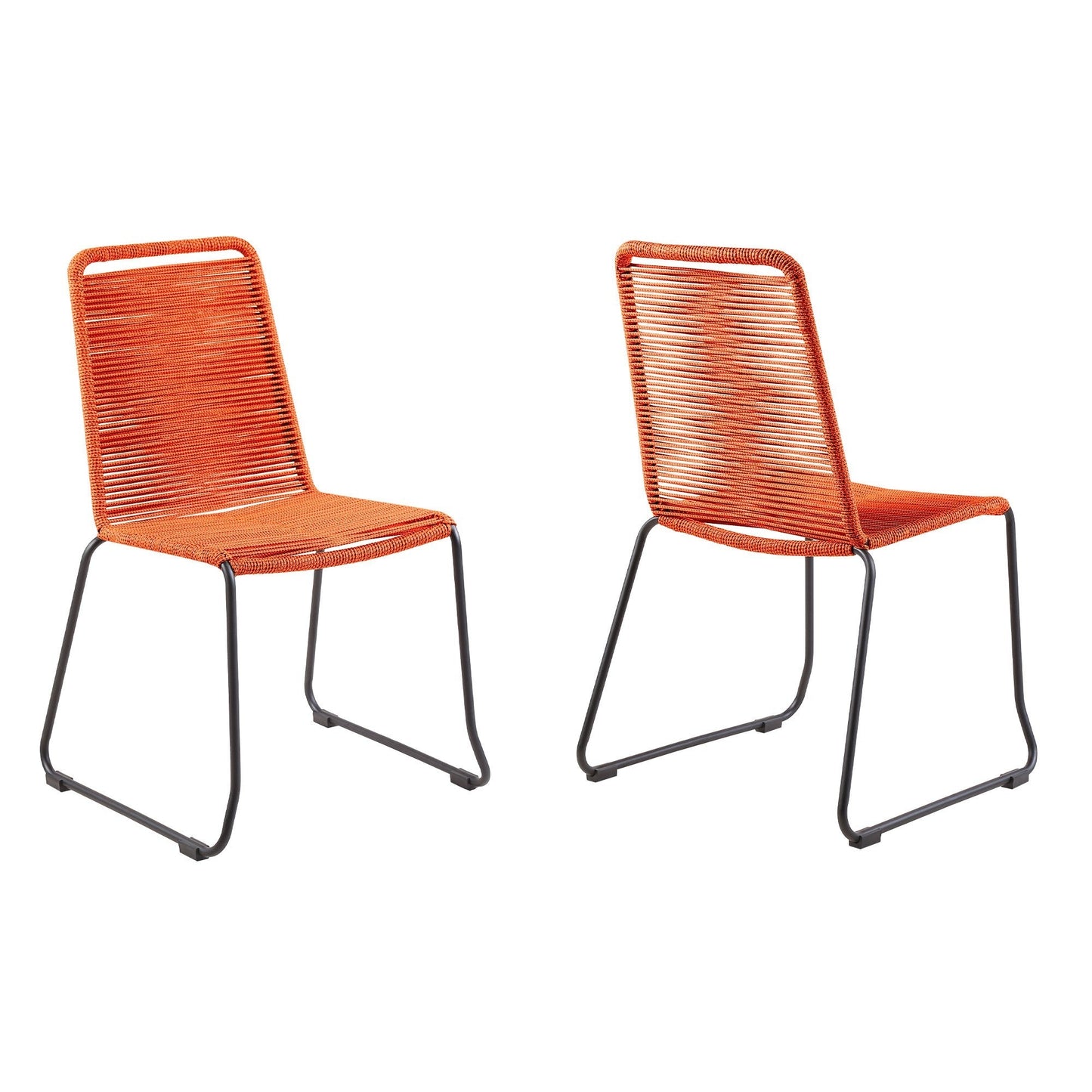 Benzara 19" Orange Fishbone Weaved Metal Dining Chair Set of Two