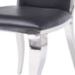 Benzara 19" Silver Dining Side Chair With Black Faux Leather Upholstery Set of Two