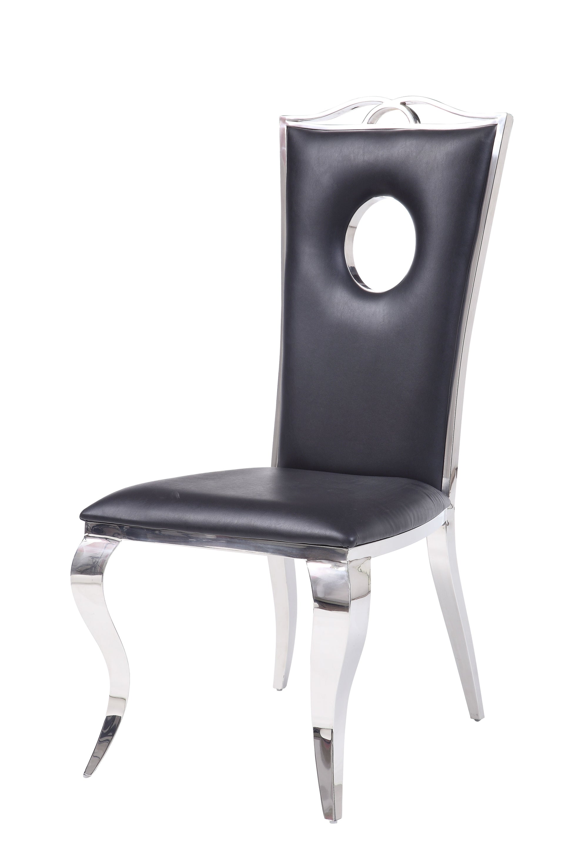 Benzara 19" Silver Dining Side Chair With Black Faux Leather Upholstery Set of Two