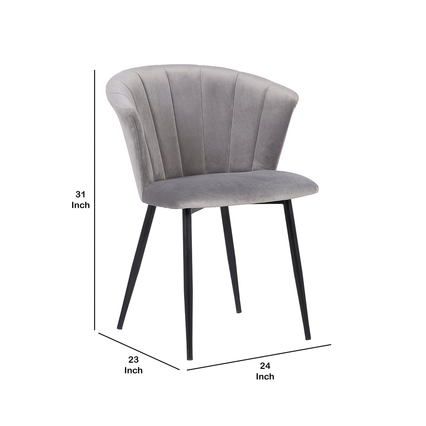 Benzara 20" Gray Contemporary Velvet Dining Chair With Metal Legs