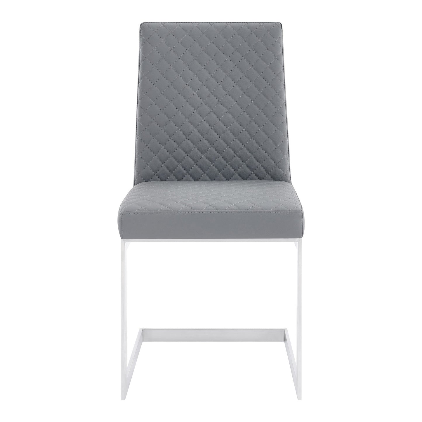 Benzara 20" Gray Diamond Stitched Leatherette Dining Chair Set of Two