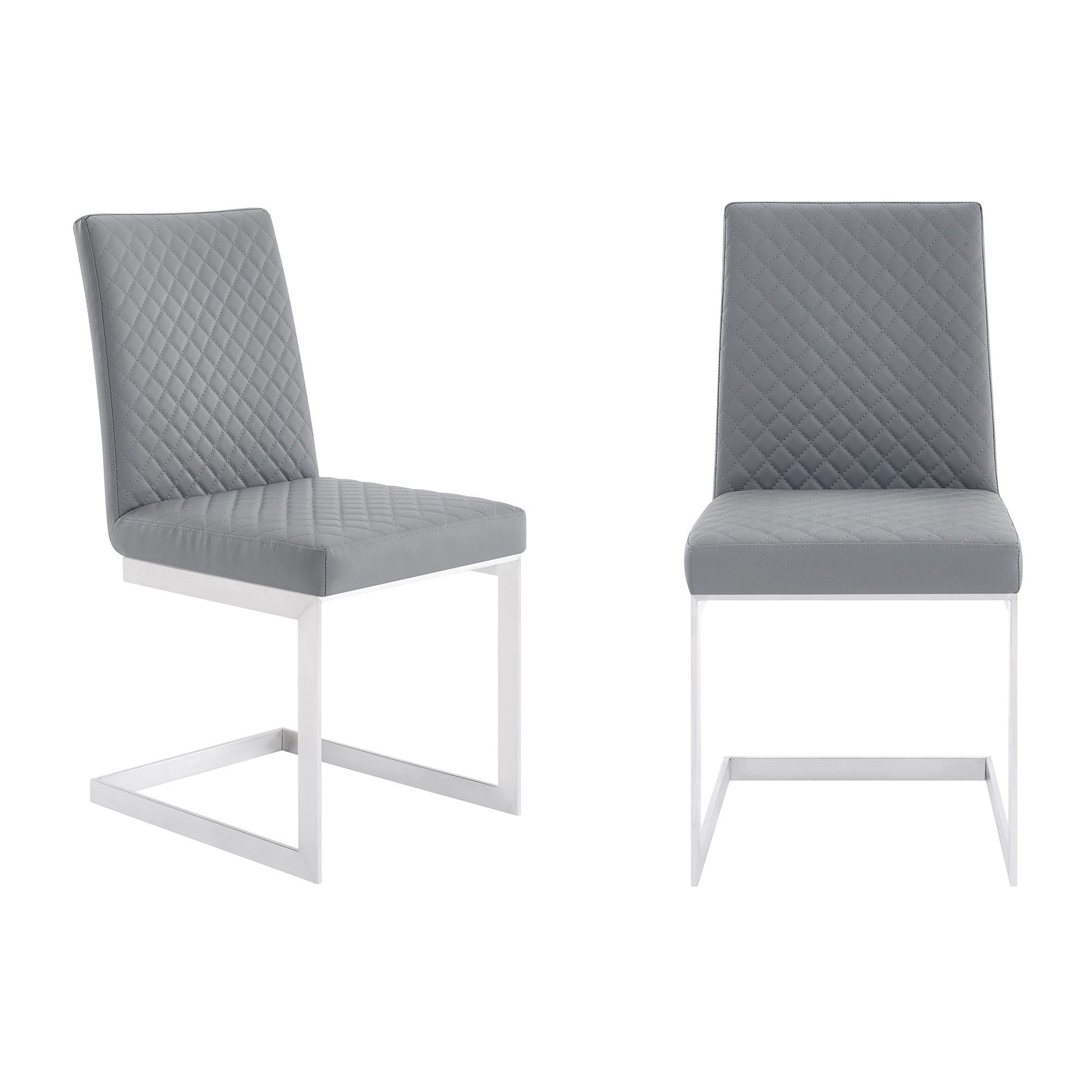 Benzara 20" Gray Diamond Stitched Leatherette Dining Chair Set of Two