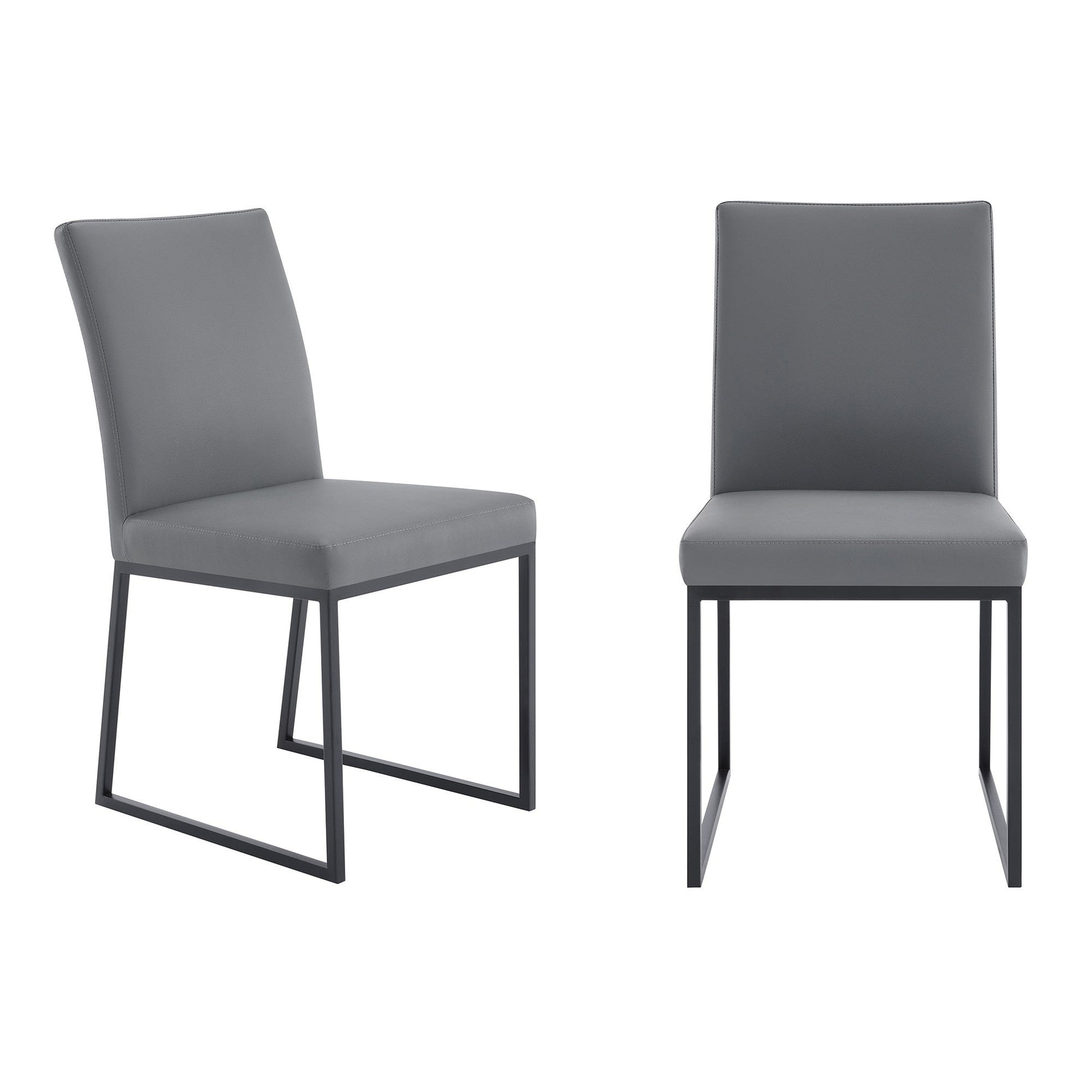 Benzara 20" Gray and Black Leatherette Metal Dining Chair Set of Two