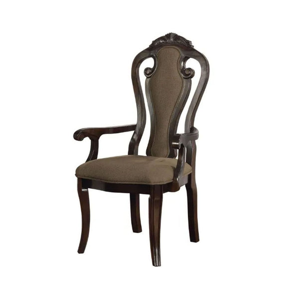 Benzara 25" Walnut Brown Handcrafted Solid Wood Frame Dining Armchair With Open Fiddle Back Set of Two