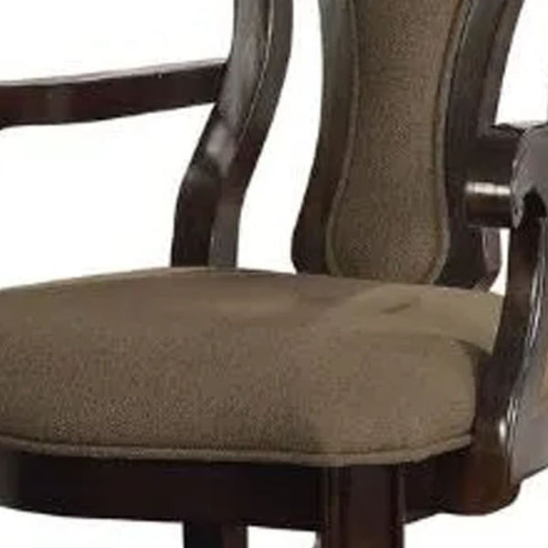 Benzara 25" Walnut Brown Handcrafted Solid Wood Frame Dining Armchair With Open Fiddle Back Set of Two