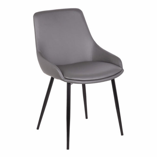 Benzara 33" H x 20" W x 23" L Gray Leatherette Dining Chair With Bucket Seat and Black Metal Legs