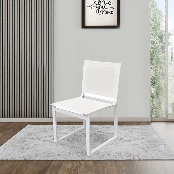 Benzara 33" White Sling Seat Metal Dining Chair Set of Two