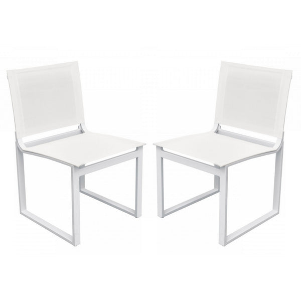 Benzara 33" White Sling Seat Metal Dining Chair Set of Two