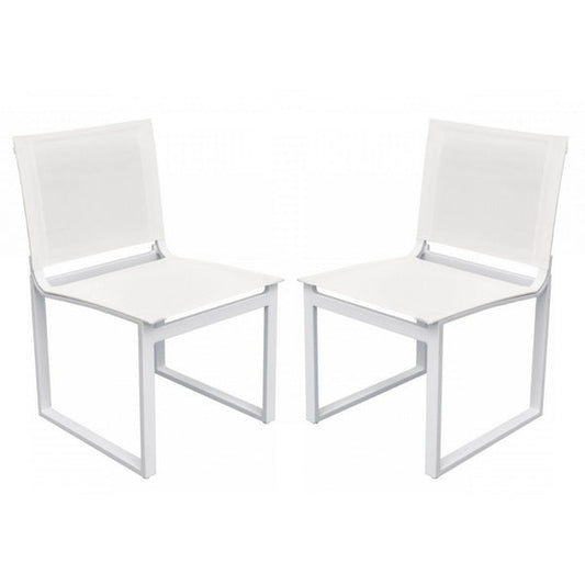 Benzara 33" White Sling Seat Metal Dining Chair Set of Two