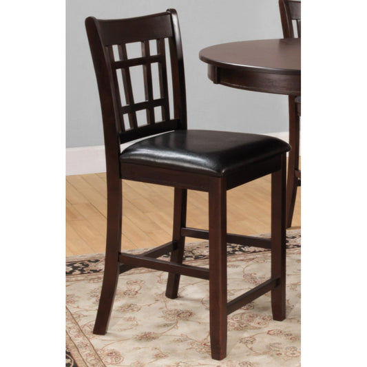 Benzara 41" Dark Cherry Brown Wooden Counter Height Chair With Black Leatherette Seat Set of Two