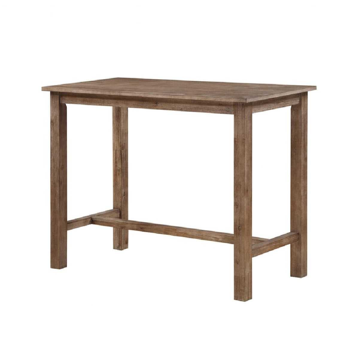 Benzara 47 Inch Rectangular Counter Height Pub Table, Rubberwood, Wire Brush Finish, Oak Brown