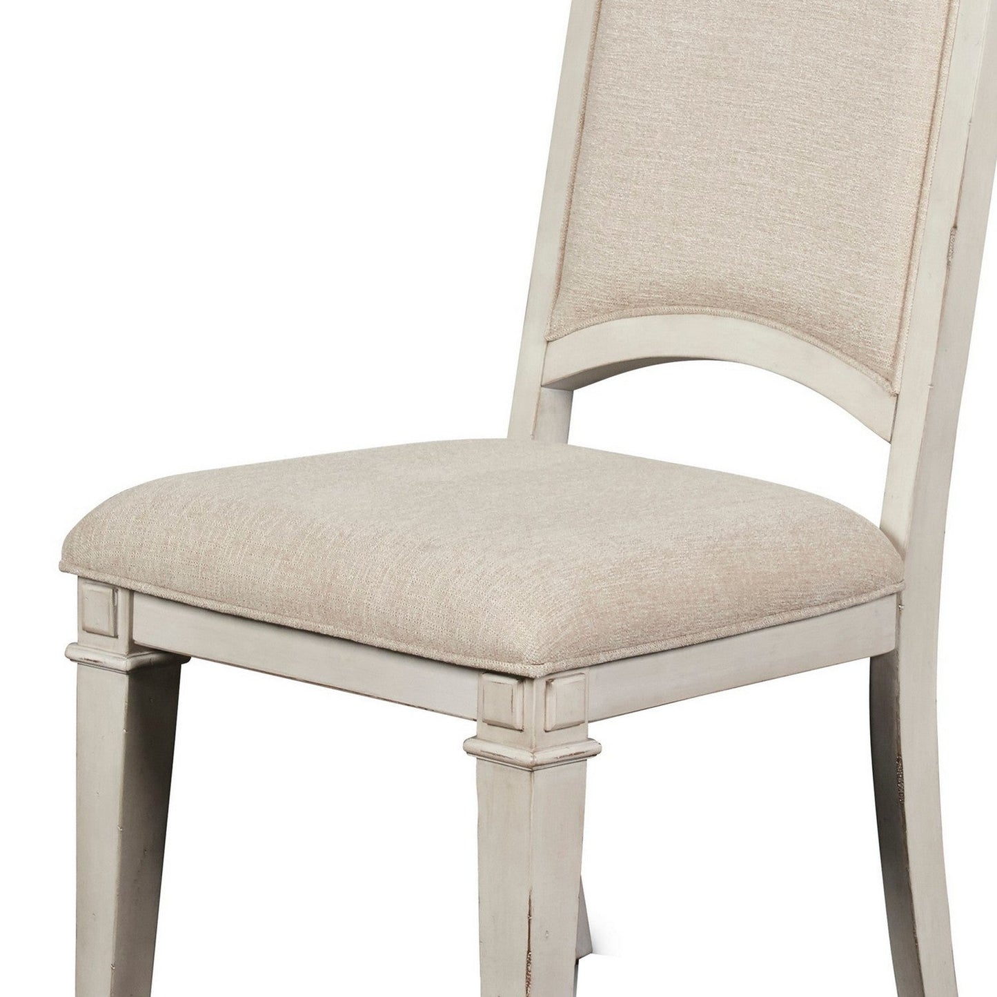 Benzara Antique White Farmhouse Style Dining Chair With Tapered Legs Set of Two