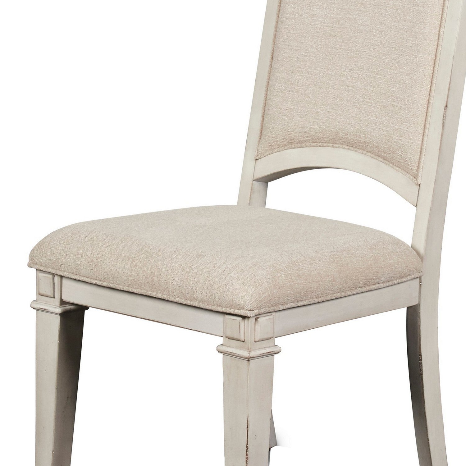 Benzara Antique White Farmhouse Style Dining Chair With Tapered Legs Set of Two