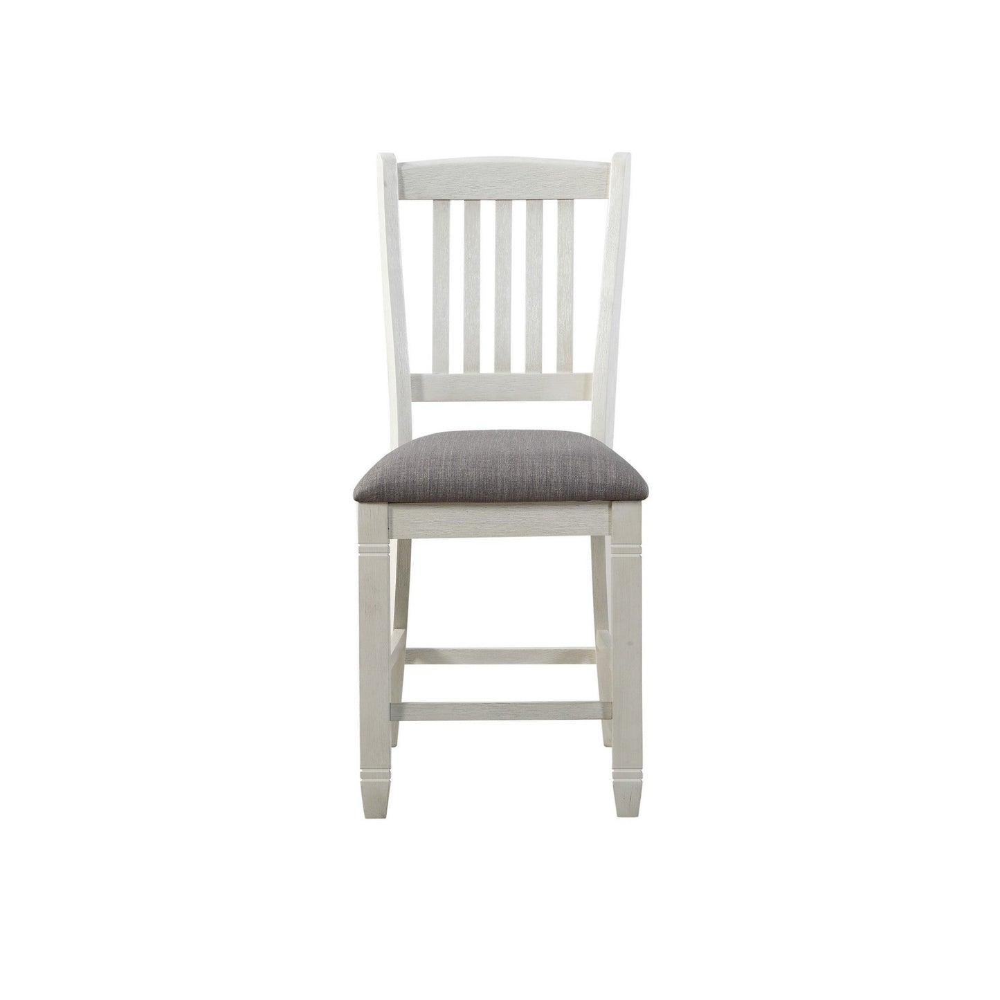 Benzara Antique White Wooden Counter Height Chair With Slatted Back Set of Two