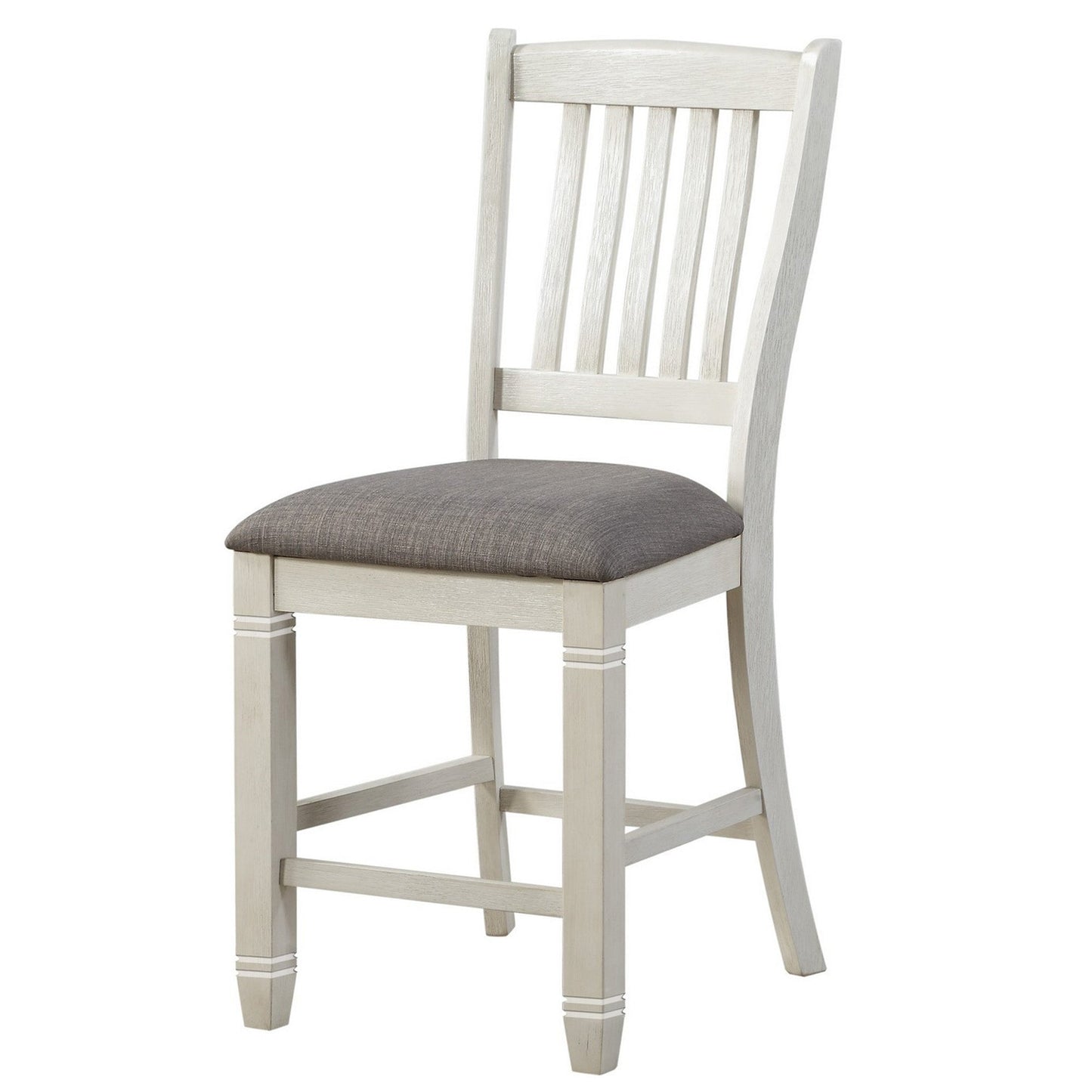 Benzara Antique White Wooden Counter Height Chair With Slatted Back Set of Two