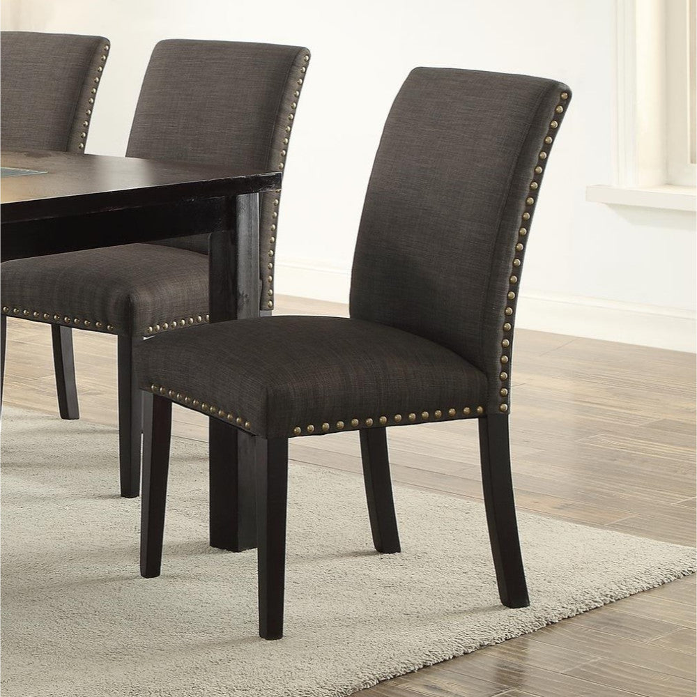 Benzara Ash Black Wooden Frame Dining Chair Set of Two