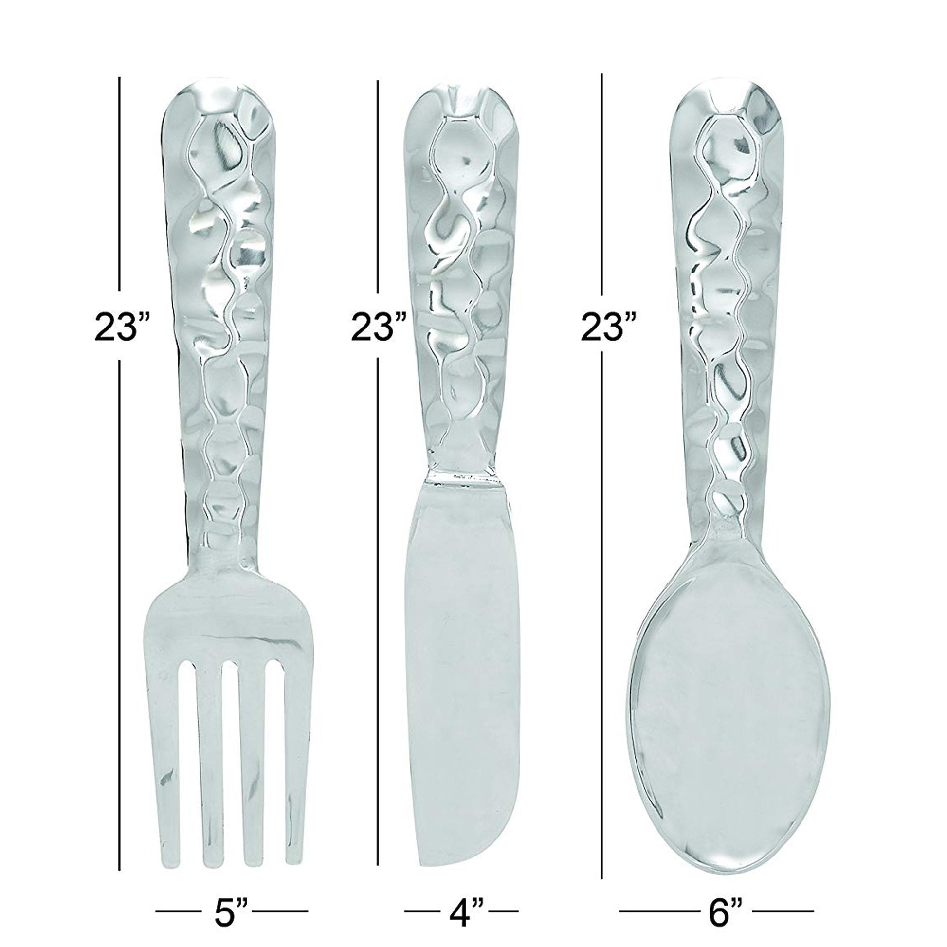 Benzara BM01021 Silver Artistic Cutlery Wall Decor In Metal, Set of 3