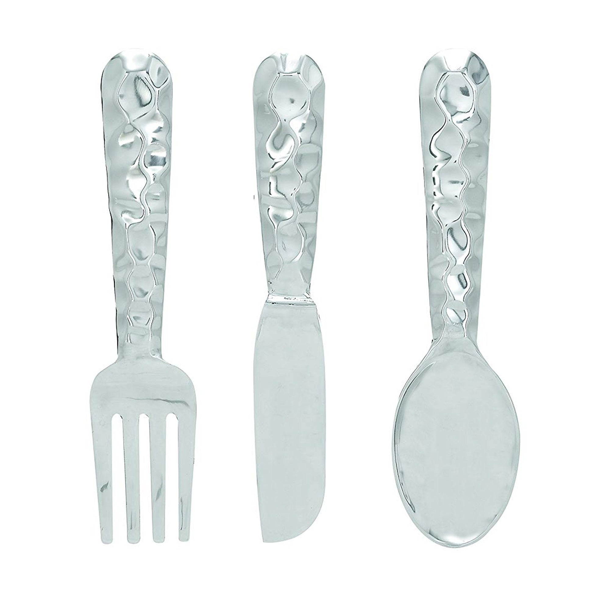 Benzara BM01021 Silver Artistic Cutlery Wall Decor In Metal, Set of 3