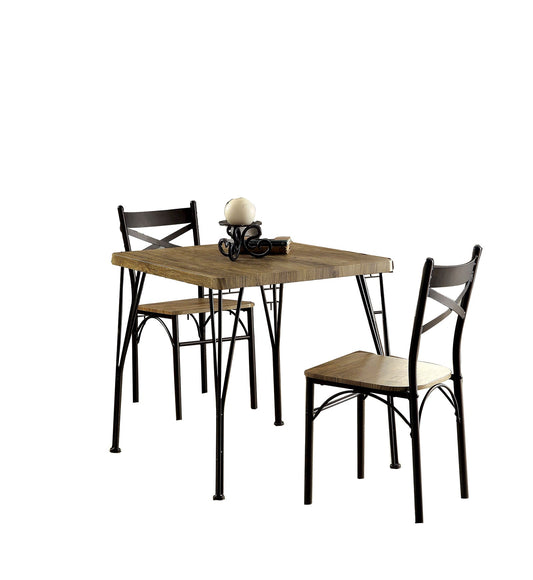 Benzara BM119853 Industrial Style 3 Piece Dining Table Wood And Metal, Brown And Black