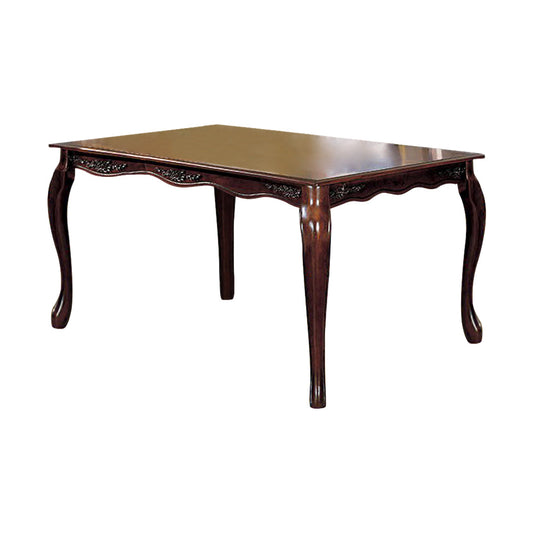 Benzara BM123395 Wooden Dining Table With Floral Carved Accents and Cabriole Legs, Brown