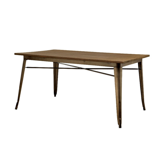 Benzara BM123398 Bronze and Brown Rectangular Top Dining Table With Sculpted Metal Legs