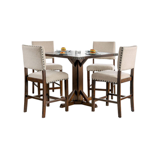 Benzara BM123551 Glenbrook Brown Cherry And Ivory Counter Height Dining Table