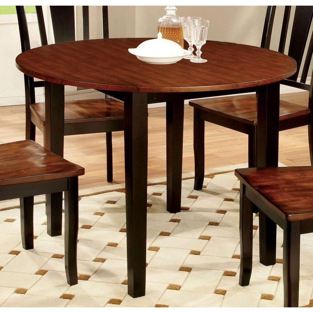 Benzara BM123803 Transitional Style Round Dining Table With Drop Leaf Top, Brown