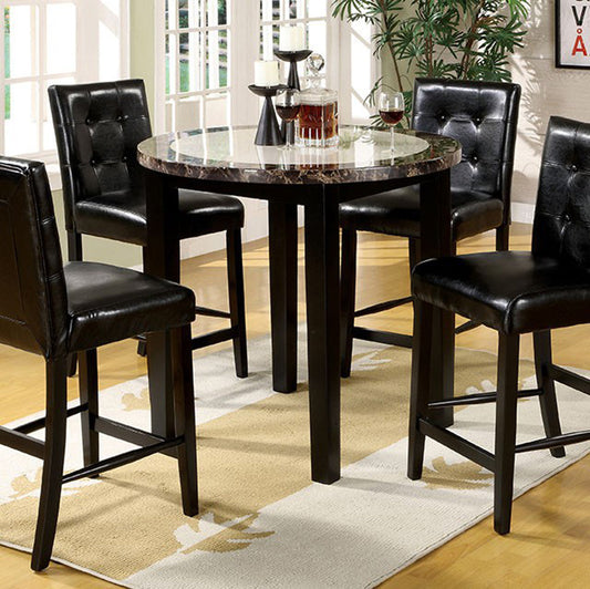 Benzara BM123809 Black Round Faux Marble Top Counter Height Table With Tapered Legs