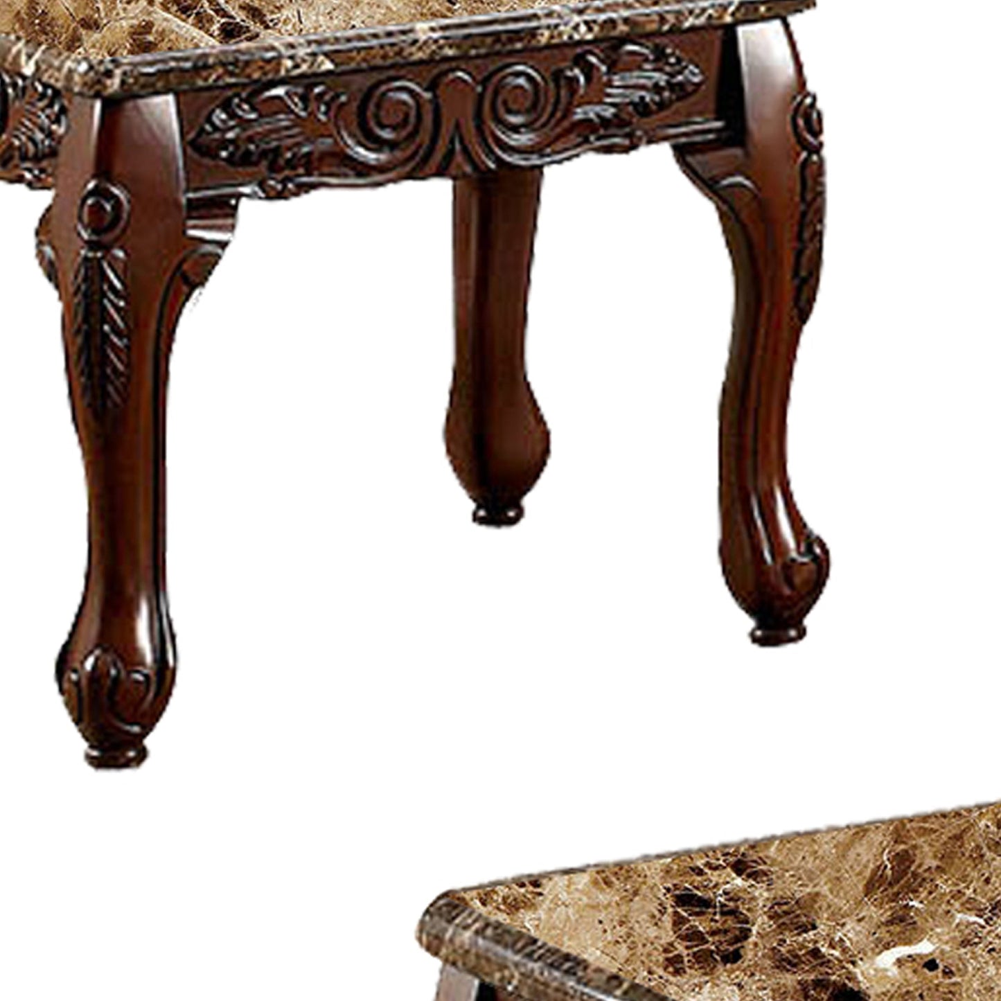 Benzara BM131463 3 Piece Occasional Wooden Table Set With Marble Top, Brown